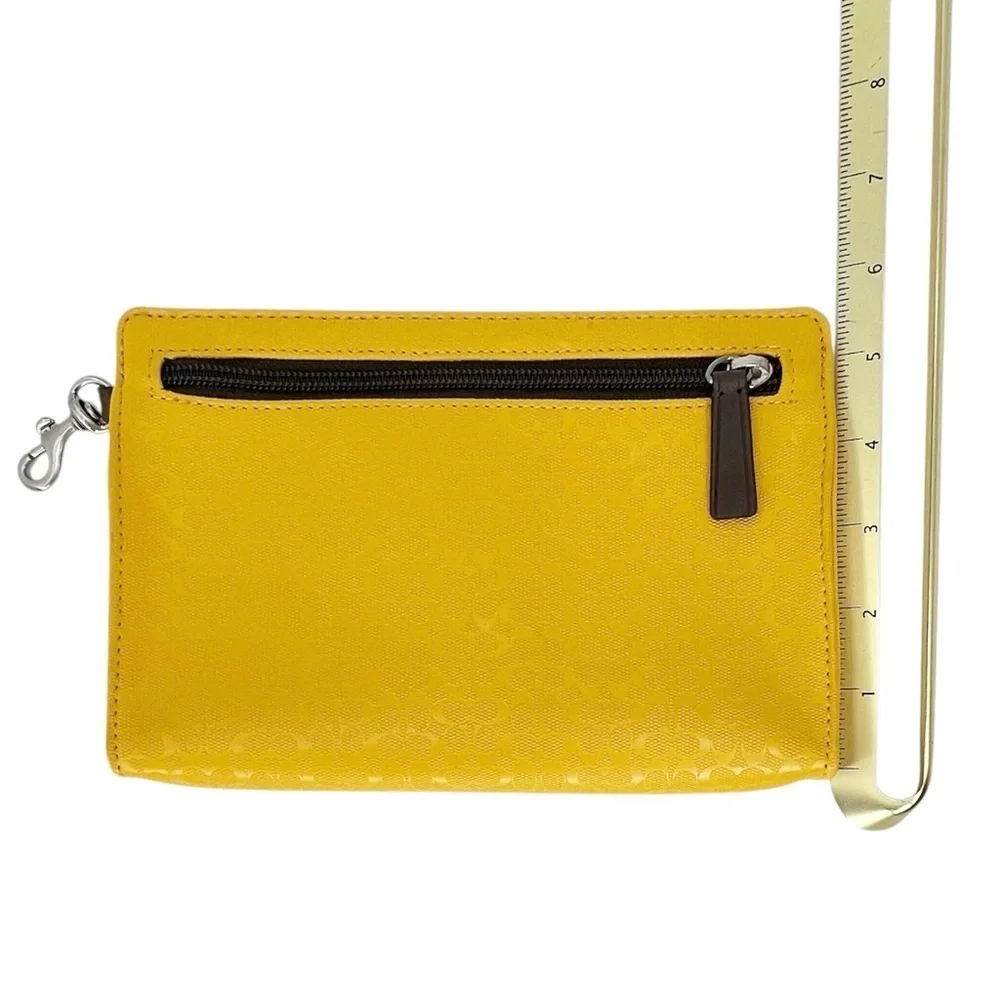 Coach Clip-on Accessory Pouch Logo Sunflower Yellow Brown PVC 8.5” x 5.5” x 1”